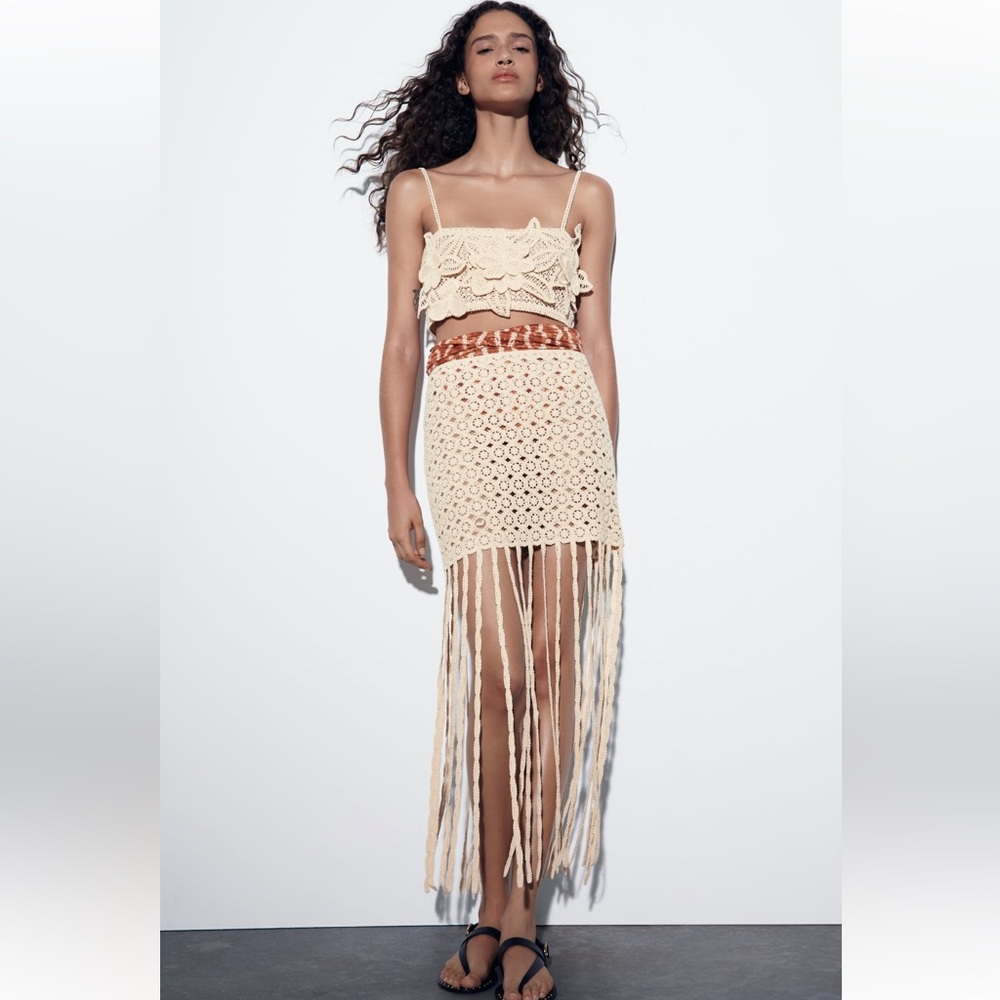 ZARA BLOGGERS FAV FRINGED CROTCHET SKIRT - Picture 7 of 13